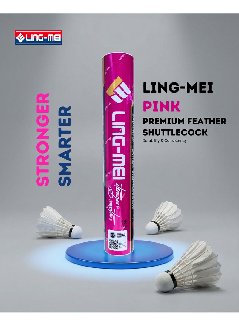 LING-MEI PINK Goose Feather Shuttlecock (White) – Pack of 1 Tube